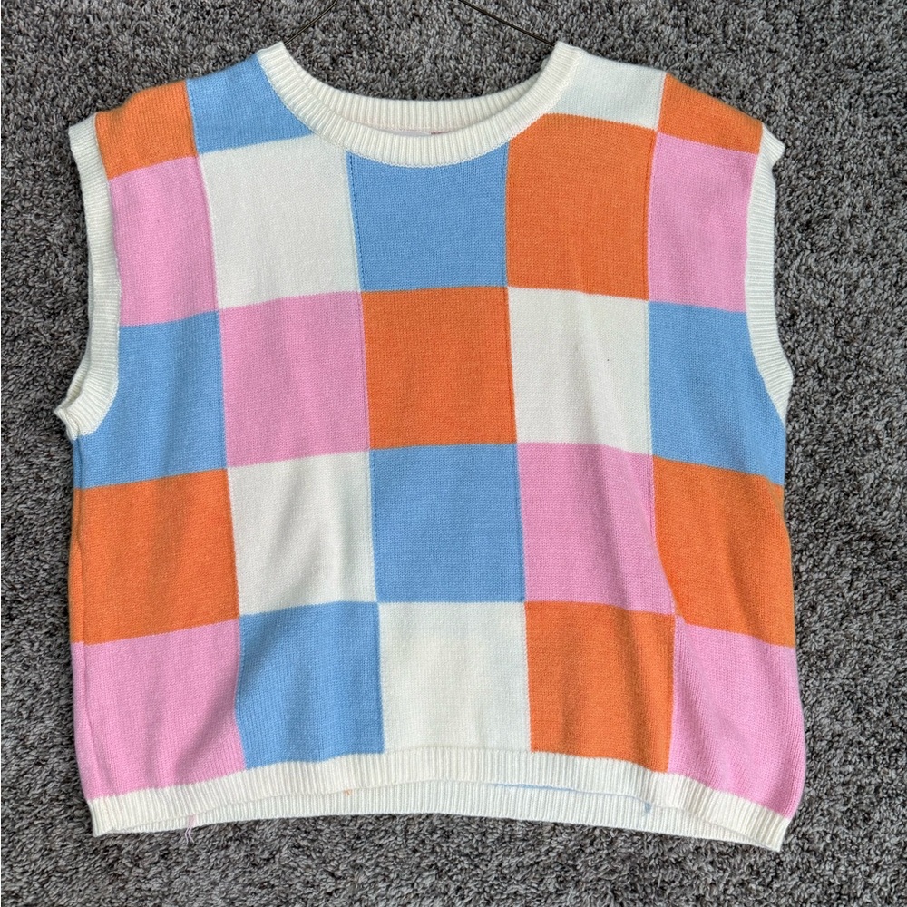 Colorful Checkered Sleeveless Sweater